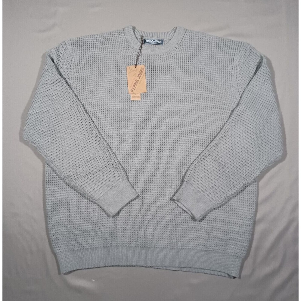 PJ PAUL JONES Sweater Mens XL Gray Crewneck Pullover Waffle Textured Long Sleeve
